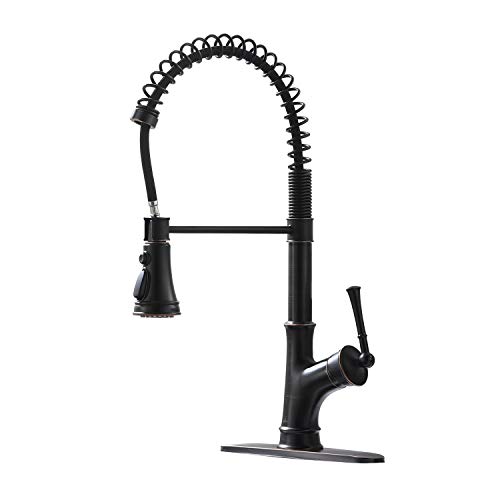 Product Cover APPASO Commercial Oil Rubbed Bronze Single Handle Pull Down Kitchen Faucet with 3-Mode Sprayer, Antique Spring High Arc Kitchen Sink Faucet With Deck Plate