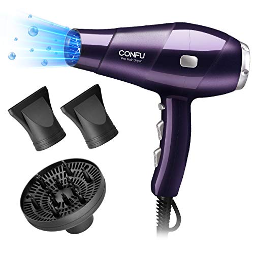 Product Cover CONFU Professional Ionic Hair Dryer 1875W AC Motor Salon BlowDryer Fast Drying Light Weight Low Noise Hairdryers with Diffuser 2 Concentrators 3 Heat 2 Speed Settings Cool Shot ETL Certified
