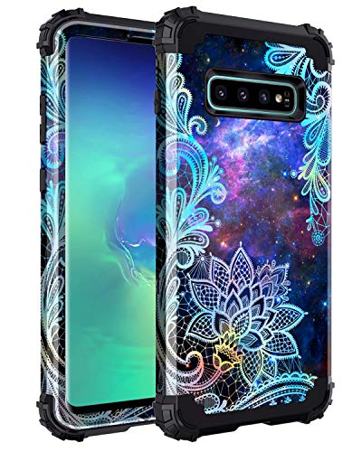 Product Cover Casetego Compatible Galaxy S10 Case,Floral Three Layer Heavy Duty Hybrid Sturdy Armor Shockproof Full Body Protective Cover Case for Samsung Galaxy S10,Mandala