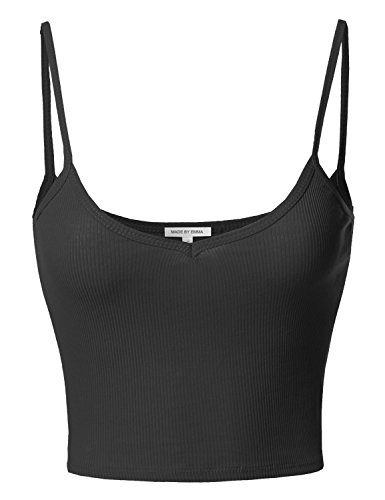 Product Cover Made by Emma Women's Basic Solid Sleeveless Ribbed Spaghetti Strap Crop Tank Top