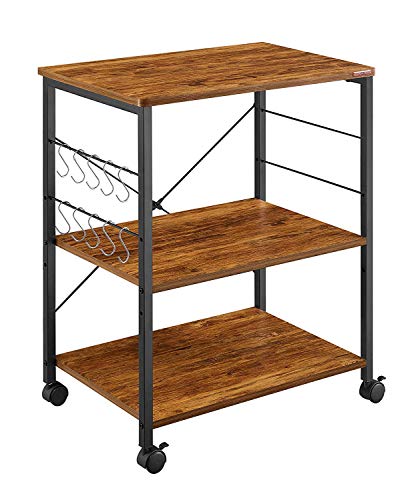 Product Cover Mr IRONSTONE Kitchen Microwave Cart 3-Tier Kitchen Utility Cart Vintage Rolling Bakers Rack with 10 Hooks for Living Room Decoration