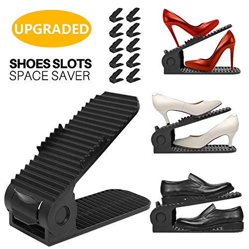 Product Cover Shoe Slots Organizer, 4-Levels Adjustable Shoe Organizer, Space Saver for Closet, Better Stability Shoe Organizer with More Stable Base, 10 Piece Set
