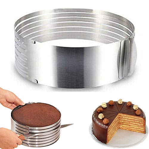 Product Cover RAINBEAN Adjustable Layered Cake Cutter Slicer,6-8 Inch Stainless Steel Round Bread Cake Slicer Cutter Mold Cake Tools,Circular Baking Tool Kit Set Mousse Mould Slicing-Silver