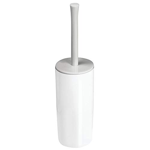 Product Cover mDesign Slim Compact Plastic Toilet Bowl Brush and Holder for Bathroom Storage - Sturdy, Deep Cleaning - White/Light Gray