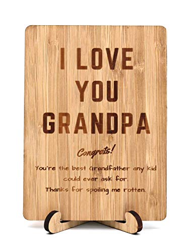 Product Cover Zuaart Fahter's Day Handmade Greeting Card I Love You Grandpa Wooden bamboo and Stand -