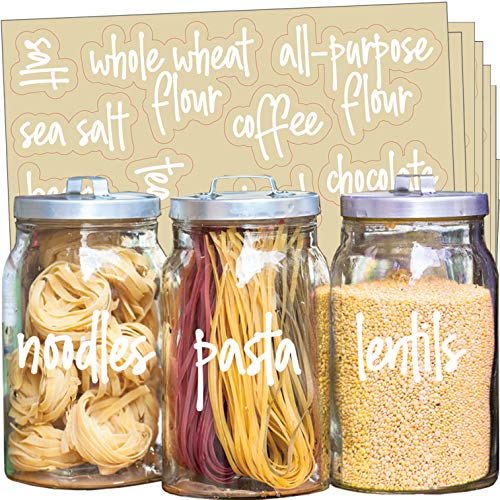 Product Cover Talented Kitchen 135 White Script Pantry Labels - White Pantry Label Sticker Ingredients. Water Resistant, Food Jar Labels. Jar Decals f/Pantry Organization Storage (Set of 135 - White Script Pantry)