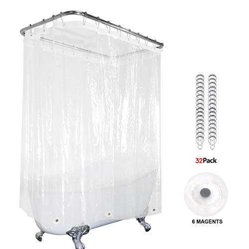 Product Cover Riyidecor Clear Clawfoot Tub All Around Shower Curtain 180x70 Inch with Magnets Wrap Around Bathroom Shower Panel Set Extra Wide 32 Pack Shower Hooks Included Heavy Duty