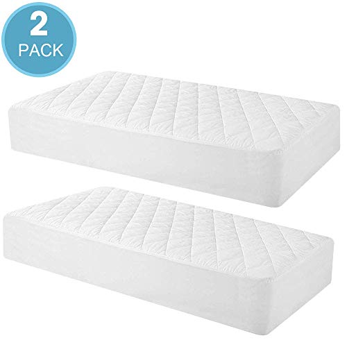 Product Cover 2 Pack Quilted Fitted Waterproof Crib Mattress Protector, Soft Breathable Organic Bamboo Baby Waterproof Mattress Pad, Natural Vinyl Free Mattress Cover for Stains Proof