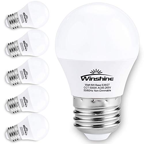 Product Cover Winshine E26 LED Light Bulb, 6W(60watt Equivalent) G45 Ceiling Fan Light Bulbs,5000K Daylight White A15 Standard Base Bulb.Pack of 6. (5000K)