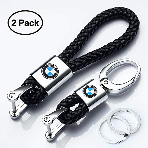 Product Cover Hey Kaulor 2Pack Genuine Leather Car Logo Keychain for BMW Key Chain Accessories Keyring with Logo