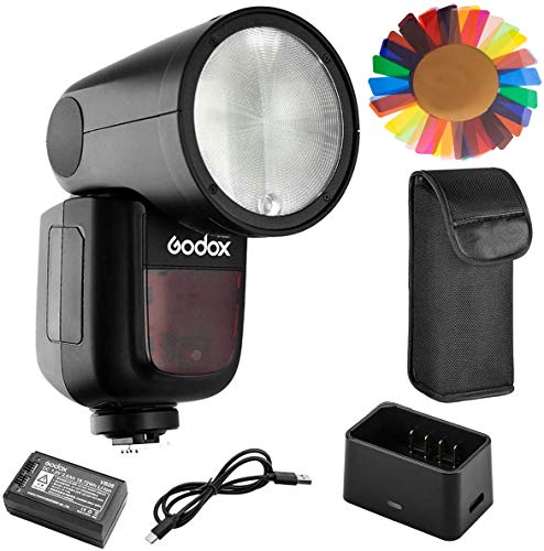 Product Cover Godox V1-C Flash for Canon, 76Ws 2.4G TTL Round Head Flash Speedlight, 1/8000 HSS, 480 Full Power Shots, 1.5s Recycle Time, 2600mAh Lithium Battery, 10 Level LED Modeling Lamp, W/Pergear Color Filters