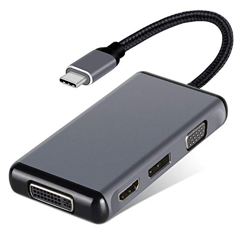 Product Cover NEWPOWER USB C Multiport Adapter, USB-C Type C 4 in 1 to HDMI DVI VGA DP 4K Adapter Converter for New MacBook