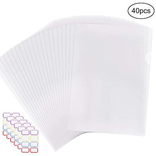 Product Cover EOOUT 40pcs Plastic Clear Document Folder, Project Pockets Folders with Pockets, for US Letter, A4 Size, Transparent Color, with 48 Stickers