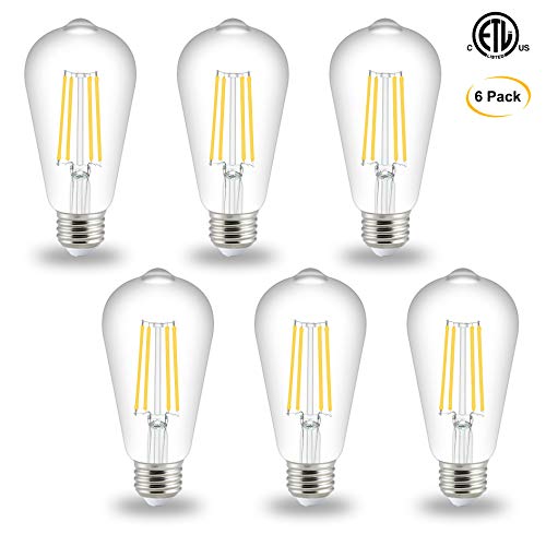 Product Cover Edison LED Bulb 6 Watt, ST58 Vintage LED Filament Light Bulb, 4000K Daylight, E26 Medium Base Clear Glass Bulbs, Non dimmable, Pack of 6, by Comzler ...
