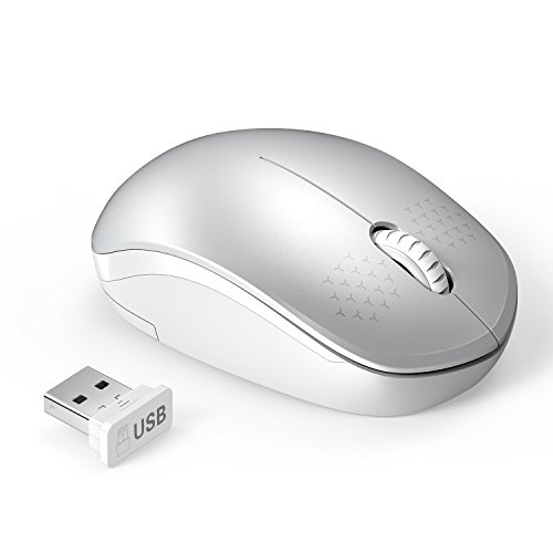 Product Cover seenda Wireless Mouse, 2.4G Noiseless Mouse with USB Receiver Portable Computer Mice for PC, Tablet, Laptop and Windows/Mac/Linux (White & Silver)