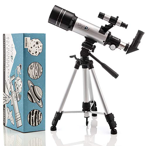 Product Cover SkySpy 70mm Refractor Telescope with Extra Long Sturdy Tripod & Finder Scope, Portable with 3 Magnification eyepieces, Moon Mirror & Carrying case Great for Kids and Beginning Astronomers