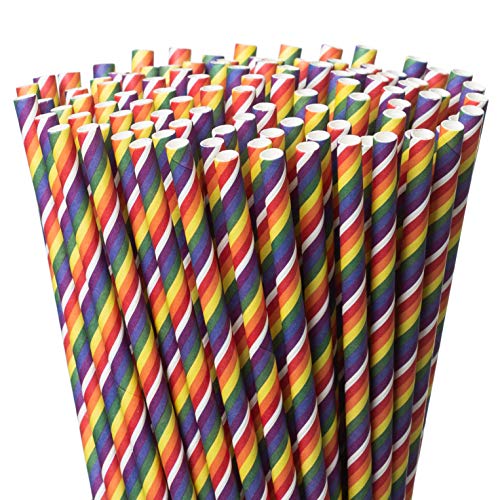 Product Cover Paper Straws - Biodegradable Drinking Straws - 200-Pack Rainbow Color Pride Party Straws - Practical & Eco-Friendly - FDA Food-Grade Material - Ideal for Parties, Everyday Home Use