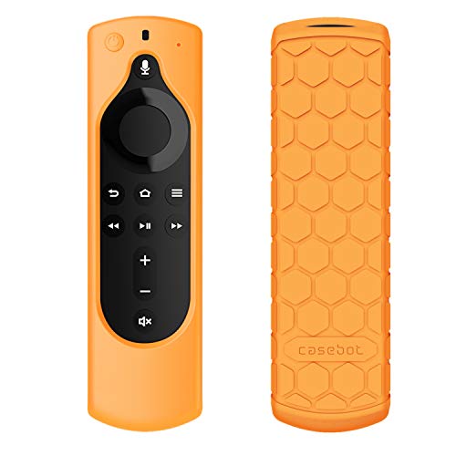 Product Cover CaseBot Remote Case for Fire TV Stick 4K / Fire TV Cube/Fire TV (3rd Gen) Compatible with All-New 2nd Gen Alexa Voice Remote Control - Honey Comb Series [Anti Slip] Shockproof Silicone Cover, Orange