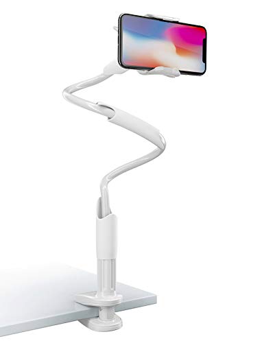 Product Cover Phone Holder Bed Gooseneck Mount - Lamicall Flexible Arm 360 Mount Clip Bracket Clamp Stand for Cell Phone 11 Pro XS Max XR X 8 7 6 Plus 5 4, Samsung S10 S9 S8 S7 S6, Overall Length 33.4In(White)