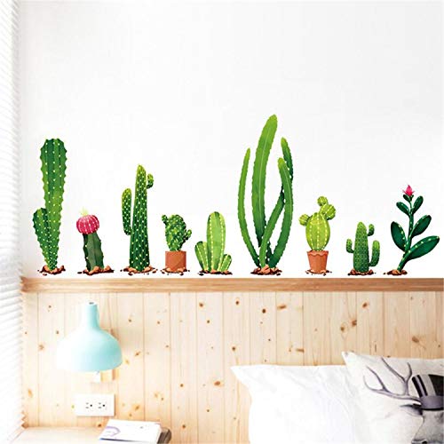 Product Cover Cactus Wall Sticker Cartoon Potted Green Plants Wall Decal Removable DIY Cactus Bonsai Sticker Family Mural Decal Decorative Wall Art for Girls Bedroom Nursery Room Sofa Background Wall Decoration