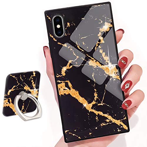 Product Cover Bitobe Shiny Gold Spark Black Marble Design Square Phone Case iPhone Xs Max Retro Elegant Design Phone Cover Square Soft TPU Case for iPhone Xs Max 6.5 inch