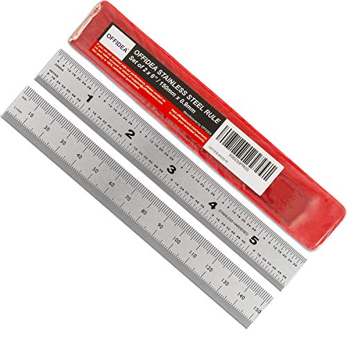 Product Cover Offidea Machinist Ruler 6 Inch, 2 Pack - Rigid Stainless Steel Ruler with Inch/Metric Graduations - 1/64, 1/32, mm and .5 mm - 6 Inch Ruler, Metric Ruler, Metal Rulers 6 inch, Mm Ruler, Metal Ruler