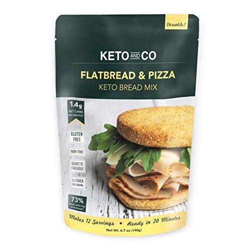 Product Cover Keto Flatbread & Pizza Bread Mix by Keto and Co | Just 1.4g Net Carbs | Gluten Free, Diabetic & Keto Friendly, Non-GMO | Great for Burgers, Sandwiches, Pizza | Makes 12 Servings