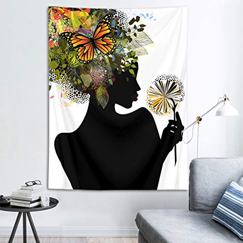 Product Cover HVEST Sexy Black Girl Tapestry African Woman with Flowers Wall Hanging Spring Scenery Tapestries for Bedroom Living Room Dorm Party Decor,40Wx60H inches