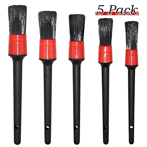 Product Cover Detailing Brush Set - 5 Different Sizes Premium Natural Boar Hair Mixed Fiber Plastic Handle Automotive Detail Brushes for Cleaning Wheels, Engine, Interior, Emblems, Air Vents, Car, Motorcy