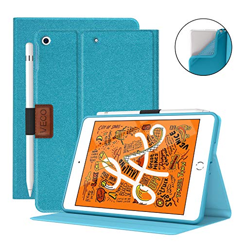 Product Cover Veco iPad Mini 5 Case with Pencil Holder,Denim Series - Premium Shockproof Case with Auto Sleep/Wake Feature for iPad Mini 5th Generation Case (Blue)