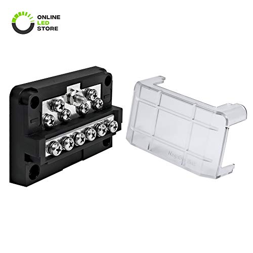 Product Cover ONLINE LED STORE 12-Way Modular Ground Terminal Block [Expand with Up to 12 Fuses] [Protective Cover] [Copper Bus Bar] Distribution Block for Jeep Truck Boat Automotive