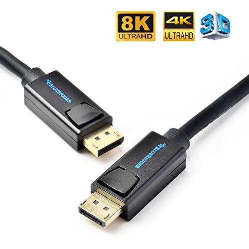 Product Cover BlueRigger 8K DisplayPort (DP to DP) Cable - 10 feet - (up to 32.4 Gbit/s, UHD with 8 K / 60 Hz or 4 K / 120 Hz, Supports HBR3, DSC 1.2, HDR 10, Lockable Connector, Black) Series
