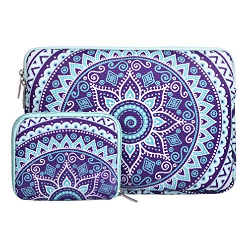 Product Cover MOSISO Laptop Sleeve Compatible with 13-13.3 inch MacBook Pro, MacBook Air, Notebook Computer, Mandala Pattern Bag Cover with Small Case, Violet&Green
