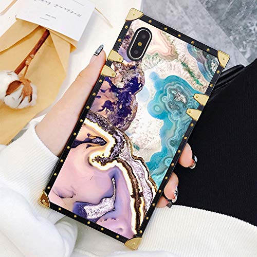 Product Cover Square Case Compatible iPhone Xs Max Agate Slice Marble Luxury Elegant Soft TPU Full Body Shockproof Protective Case Metal Decoration Corner Back Cover iPhone Xs Max Case 6.5 Inch