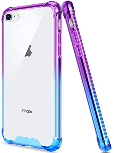 Product Cover Salawat for iPhone 7 Case, Clear iPhone 8 Case Cute Slim Phone Case Cover Reinforced TPU Bumper Hard PC Back Shock Absorption Protective Case for iPhone 7/8 (Blue Purple)