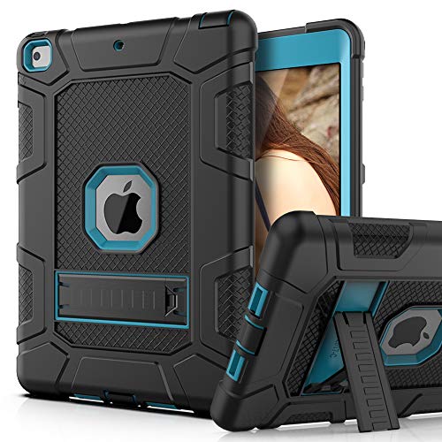 Product Cover PBRO Case for iPad 9.7 2018/2017,iPad 9.7 iPad 5th / 6th Generation Shockproof Defender Kickstand Three Layer Protective Anti-Scratch Rugged Hybrid Case for iPad 2017/2018,Black Blue
