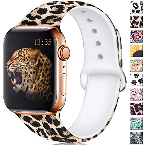 Product Cover Haveda Floral Bands Compatible with Apple Watch Band 42mm 44mm, Soft Pattern Printed Silicone Sport Wristbands for Women Men Kids with iWatch Series 4 Series 3/2/1, S/M, Leopard