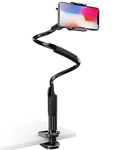 Product Cover Phone Holder Bed Gooseneck Mount - Lamicall Flexible Arm 360 Mount Clip Bracket Clamp Stand for Cell Phone 11 Pro XS Max XR X 8 7 6 Plus 5 4, Samsung S10 S9 S8 S7 S6, Overall Length 33.4In(Black)