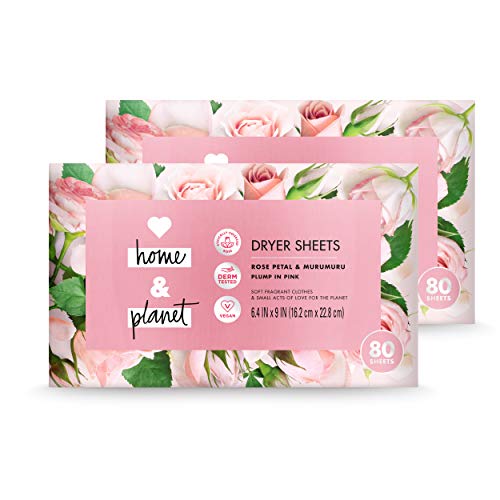 Product Cover Love Home and Planet Dryer Sheets Rose Petal & Murumuru, 80 Count, Pack of 2