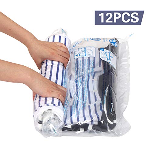 Product Cover HIBAG 12 Travel Compression Bags, 12-Pack Roll-Up Space Saver Storage Bags for Travel, Suitcase Size (12-Travel)