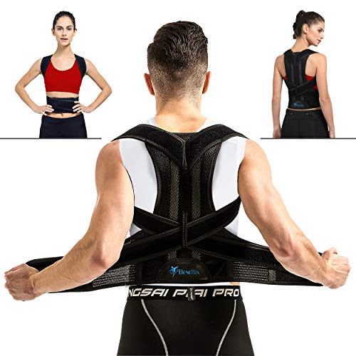 Product Cover Breathable Back Support Brace - Vest for Women and Men - Straighten and Correct Posture  Corrector  Provides Lumbar Support - Adjustable (Waist 31.5-35.4 in)