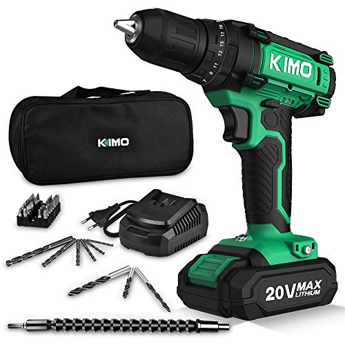 Product Cover Cordless Drill Driver Kit, 20V Max Impact Hammer Drill Set w/ Lithium-Ion Battery, Fast Charger, 21+1+1 Clutch, 330 In-lb Torque, Variable Speed & Built-in LED for Drilling Walls, Bricks, Wood, Metal