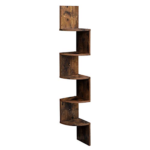 Product Cover VASAGLE Corner Shelf, 5-Tier Floating Wall Shelf with Zigzag Design, Bookshelf, Rustic Brown ULBC20BX