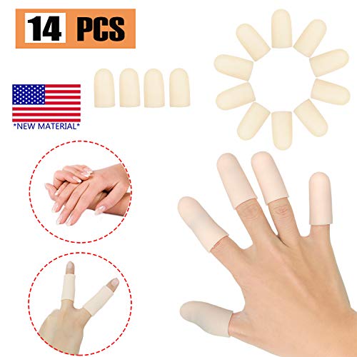 Product Cover Gel Finger Cots, Finger Protector Support(14 PCS) New Material Finger Sleeves Great for Trigger Finger, Hand Eczema, Finger Cracking, Finger Arthritis and More. (Nude, Middle Size)