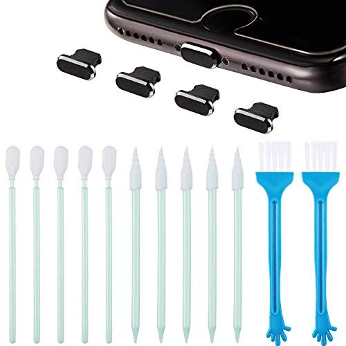 Product Cover Tatuo Metal Anti Dust Plugs Compatible with iPhone 5/6/ 7/8/ X/XS, Included Phone Port Cleaning Brush Kit, Cell Phone Speaker Cleaning Brushes and Phone Receiver Cleaning Brush Set (16 Pieces)