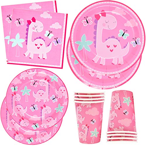 Product Cover Pink Dinosaur Party Supplies Set Includes 24 9