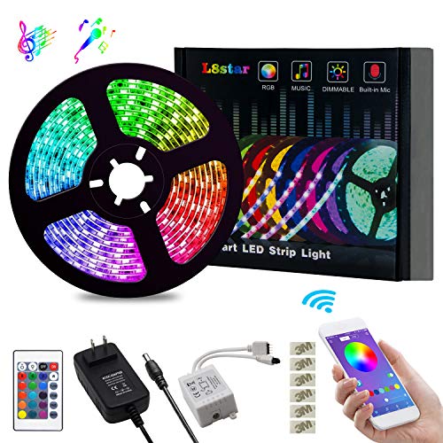 Product Cover LED Strip Lights, L8star Color Changing Rope Lights 16.4ft SMD 5050 RGB Light Strips with Bluetooth Controller Sync to Music Apply for TV, Bedroom, Party and Home Decoration (16.4ft)