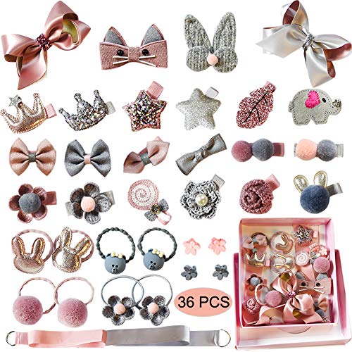 Product Cover Baby Girl's Hair Clips Cute Hair Bows Baby Elastic Hair Ties Hair Accessories Ponytail Holder Hairpins Set For Baby Girls Teens Toddlers, Assorted styles, 36 pieces Pack(PH0053A)