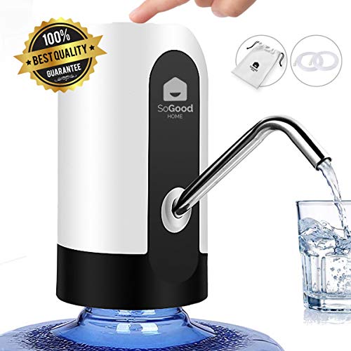 Product Cover 5 Gallon Water Dispenser by SoGood, with exclusive carrying pouch - Water Bottle Pump - 2 Silicone Hoses - BPA free - Portable - Automatic - USB Charging - Ideal for Outdoor or Kitchen
