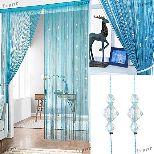 Product Cover Timere Crystal Beaded Curtain Tassel Curtain - Partition Door Curtain Beaded String Curtain Door Screen Panel Home Decor Divider Crystal Tassel Screen 90x200cm (Blue#)